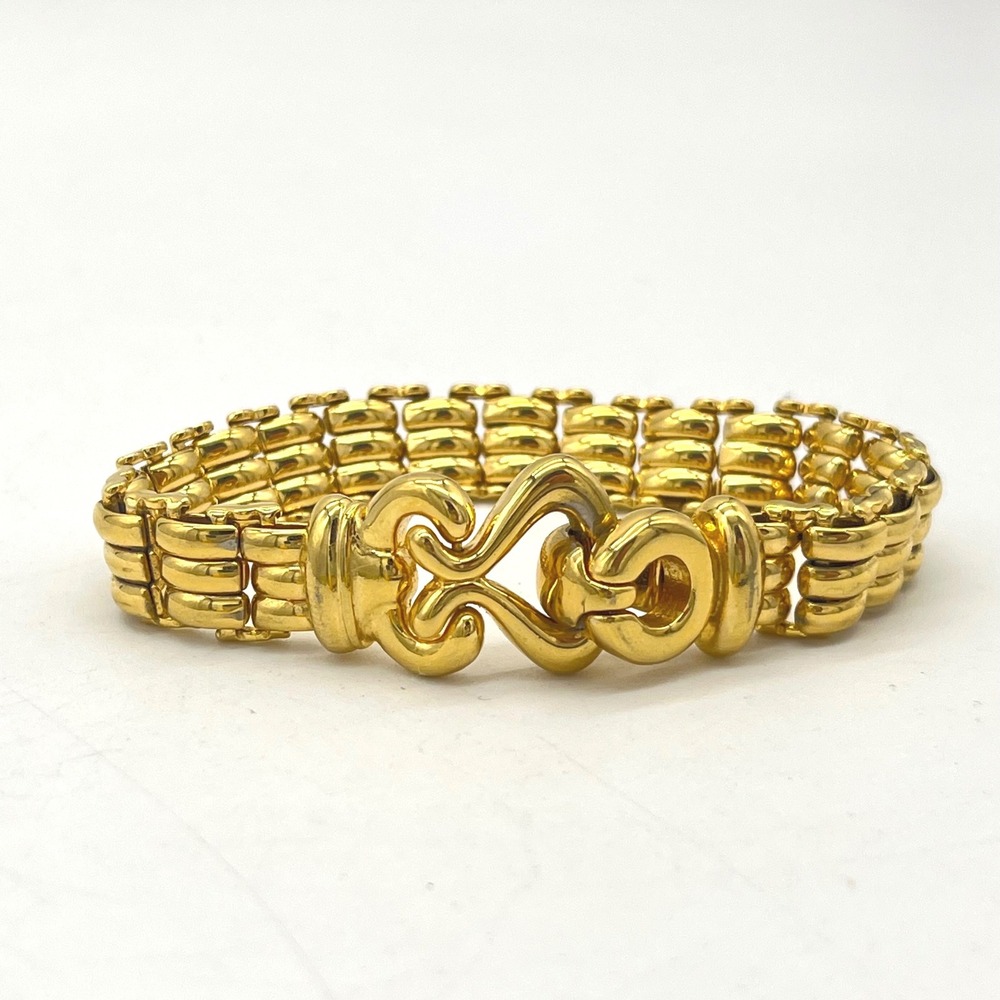 Vintage Gold Tone Triple Row Link Bracelet Heart Hook Clasp 6.25in